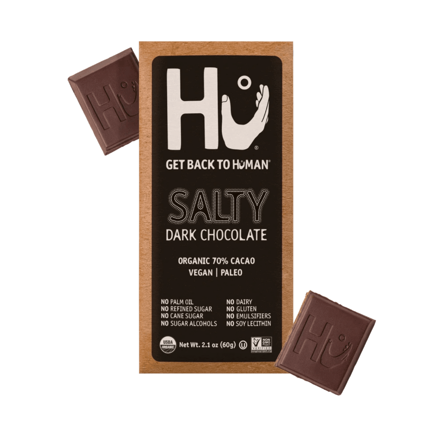 Barre de chocolat noir salé Hu